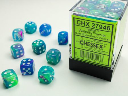 Chessex Festive 12mm d6 Waterlily White  Block (36) For Cheap