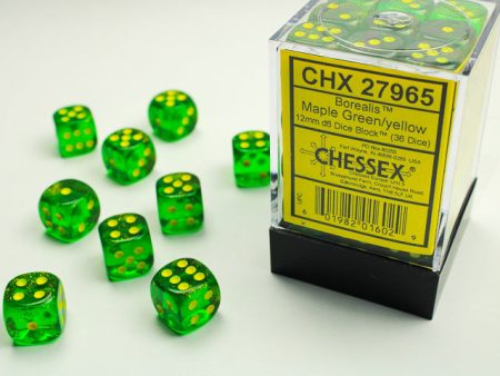 Chessex Borealis 12mm d6 Maple Green Yellow Block (36) Sale