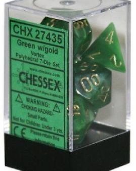 Chessex Vortex Green Gold 7-Die Set Online Hot Sale