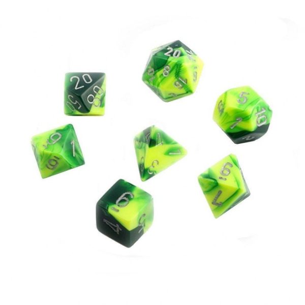 Chessex Gemini Green Yellow Silver 7-Die Set Hot on Sale