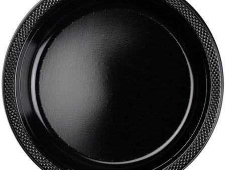 Jet Black Plastic Plates 10.25in, 20pcs on Sale