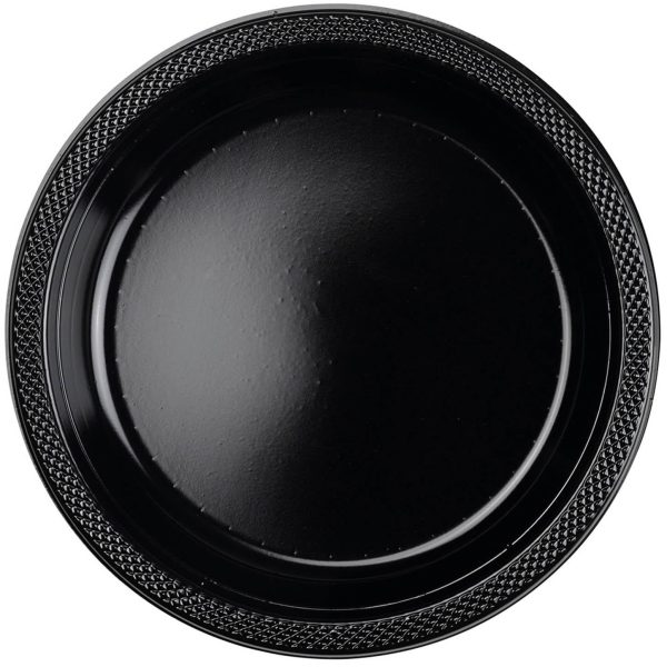 Jet Black Plastic Plates 10.25in, 20pcs on Sale